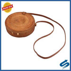 Round Rattan Crossbody Bag Handwoven Adjustable Strap Summer Beach Boho Purse